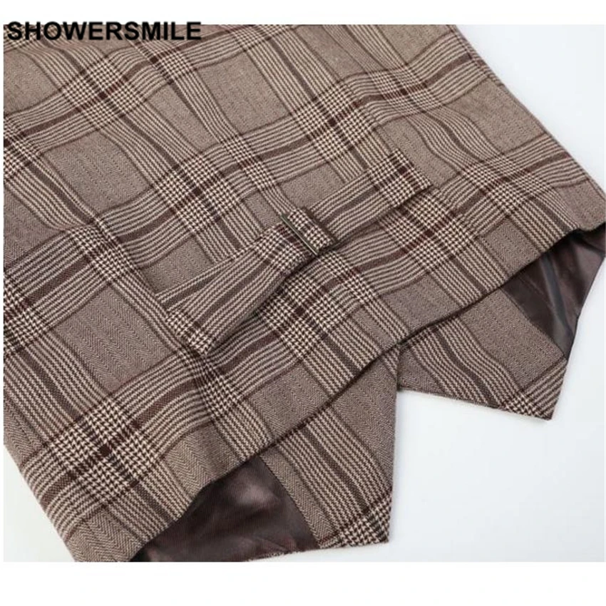 SHOWERSMILE Suit Vest Women Plaid Gilet Spring Short Waistcoat Female Sleeveless Blazer Jacket British Style Women's Vest
