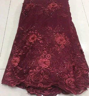 

Tulle Embroidered Net Lace African 3D net French Lace Fabrics High Quality Nigerian French Net Lace 2019 With stones FSH013 wine