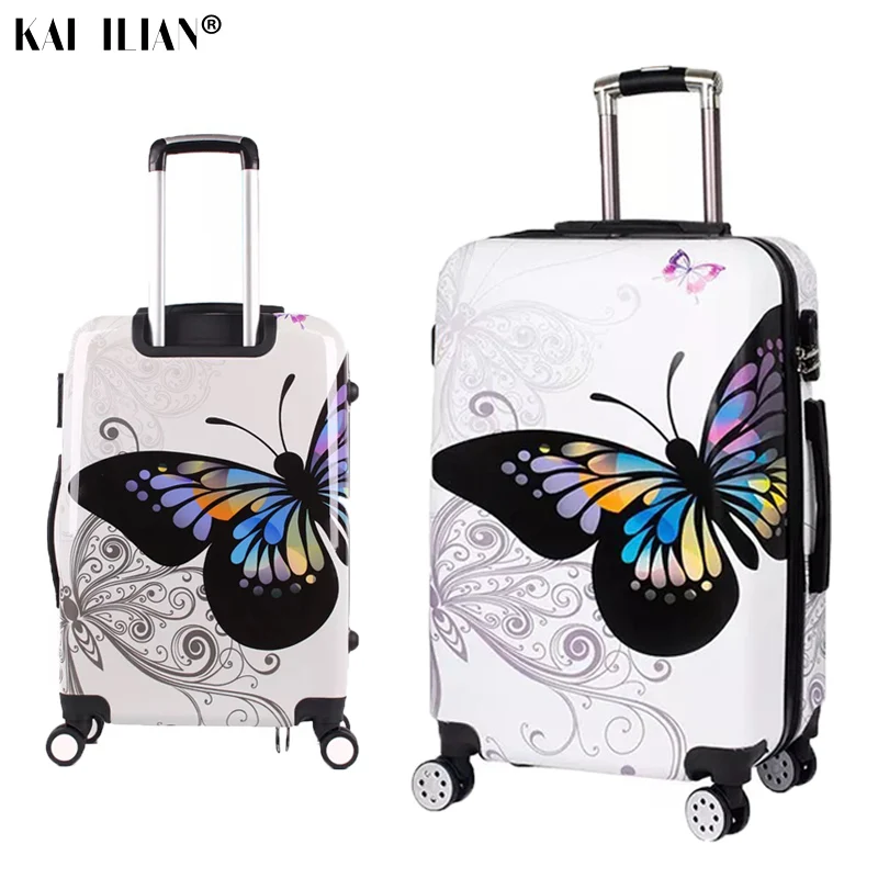 Maleta con ruedas de 20/24/28 pulgadas para mujer, Maleta de viaje con  ruedas, equipaje rodante de doble cara con mariposa, equipaje de cabina  giratorio para estudiantes|Equipaje con ruedas| - AliExpress