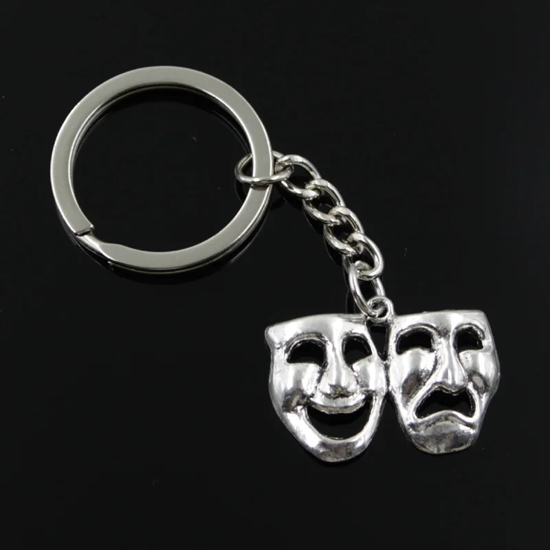 

new fashion men 30mm keychain DIY metal holder chain vintage comedy tragedy masks 31x23mm silver pendant Gift