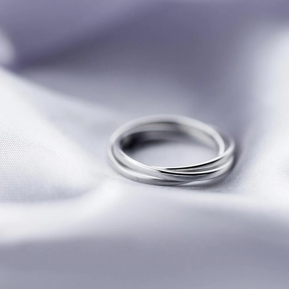 

925 Sterling Silver Intertwining 3 Bands Rolling Stacking Ring A3710