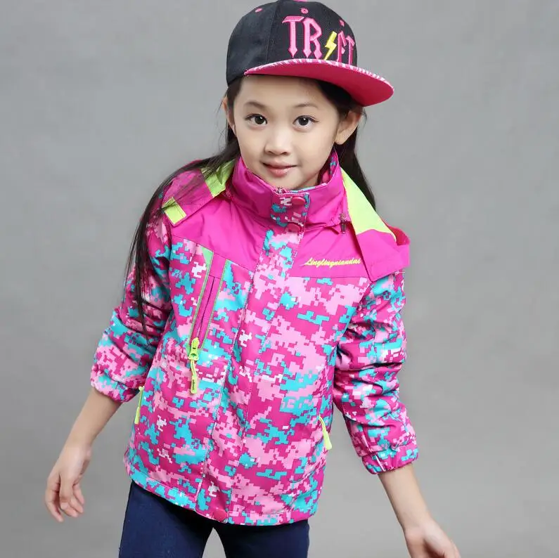 Детские зимние теплые дышащие уличные куртки для девочек съемный подклад куртки детская Водонепроницаемая ветровка для альпинизма - Цвет: Model 1 Rose
