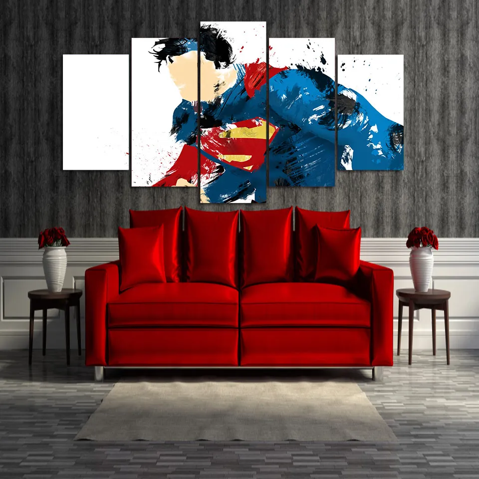 5 Pieces Canvas Prints Superman Art Comics painting Wall Art Home Decor
