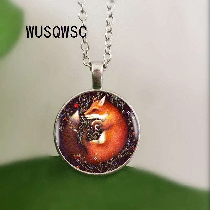 

WUSQWSC Sleeping Fox In Flowers Pendant Choker Statement Silver Necklace For Women Dress Accessories Fashion Jewelry Glass
