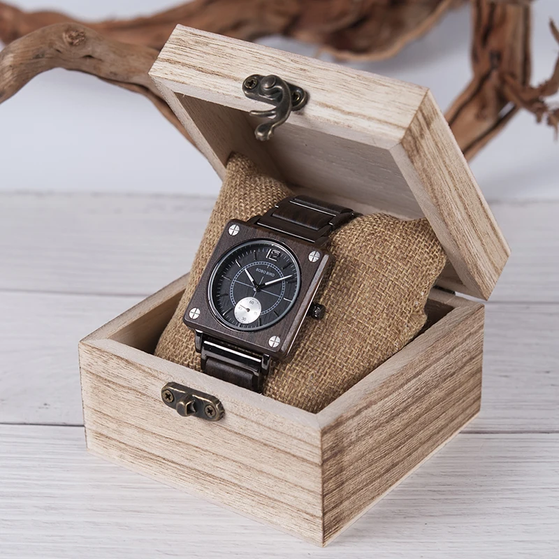 marque de luxe BOBO BIRD Wooden Men Square Watches Luxury Quartz Personalized Wood Watch Gifts for Men