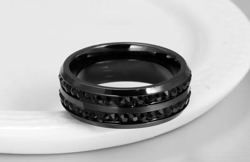 LETAPI новые черные Кристальные кольца для женщин, два ряда женских колец, трендовые Свадебные ювелирные изделия из нержавеющей стали
