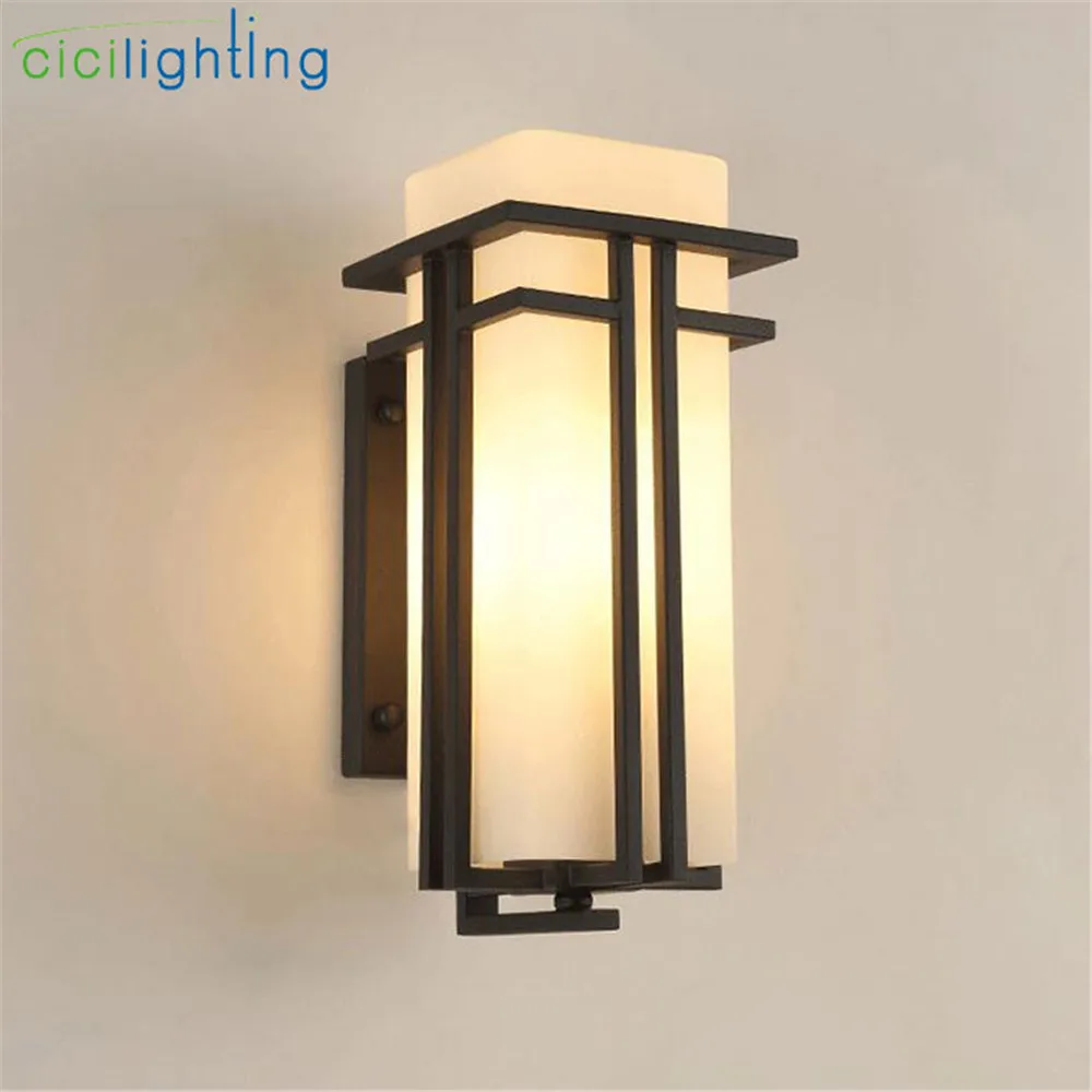 Black outdoor wall lamp, Metal +Glass shade garden lamp exterior wall lights, antique post balcony porch wall sconces lighting