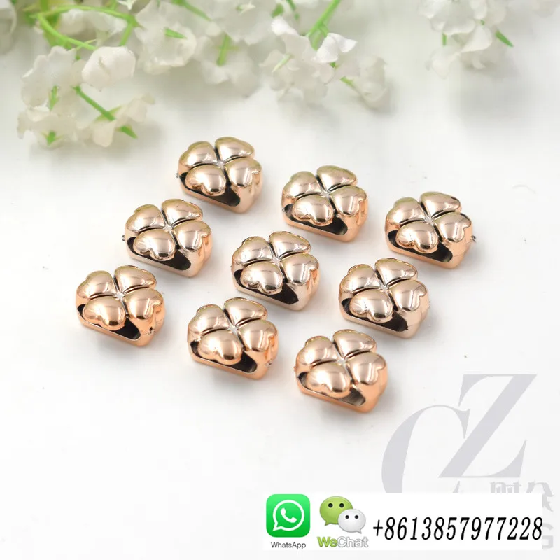 

plated gold color no fade ribbon buckles 14/14mm, 40pcs Four Leaf Flower Buckles Invitation Ribbon Slider Headband Hair Clip DIY