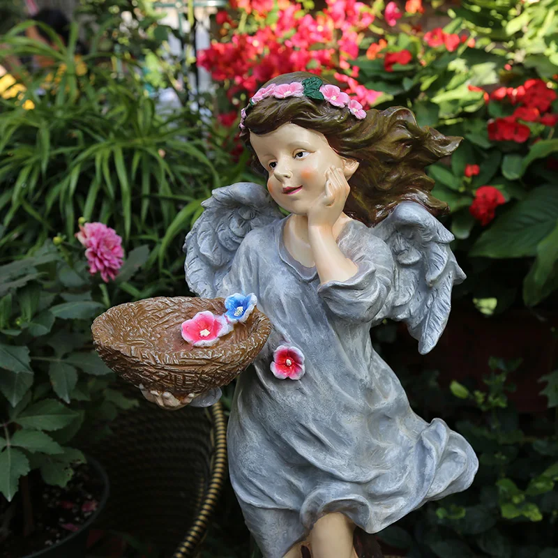 Украшения сада Двор Декор Ангел девушка с корзиной сад парковый Пейзаж Открытый Ландшафтная Скульптура Смолы Скульптура