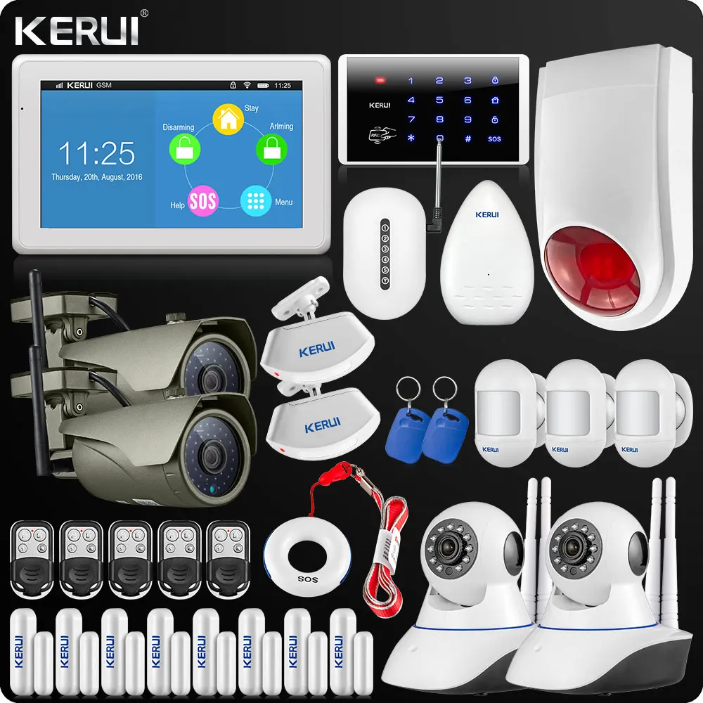 

KERUI k7 Inch TFT Display Touch Screen WIFI GSM Alarm System Home Alarm Security Wifi IP Outdoor Camera Curtain Mini PIR Keypad