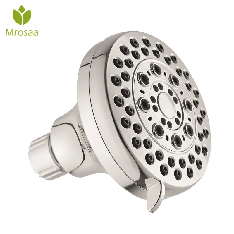 

Quality ABS Chrome Finish 4 inch High Pressure Shower Head Wall Mount Spray with 5 Modes Showering Swivel Joint Silicone Nozzles