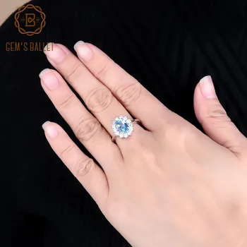 

Gem's Ballet 925 Sterling Silver Gemstone Women's Wedding Rings Fine Jewelry 1.58Ct Natural Blue Topaz Vintage Ring
