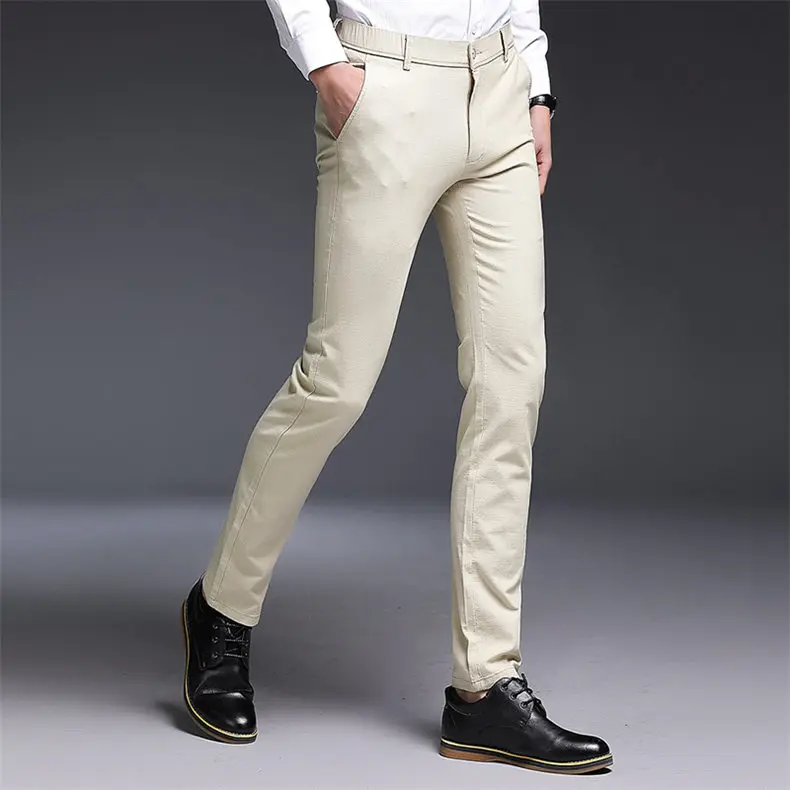 2018 Autumn New Fashion Pants Men Slim Fit Classic Casual Mens Pants Full Length Male Pants Black Blue Cream Plus Size 38 40-06
