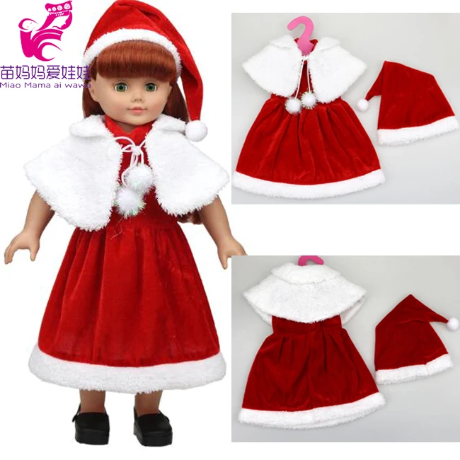 

[MMMaWW] Christmas Costume dress for 18" 45cm American girl doll Santa dress with hat for Alexander doll dress up, girl gift