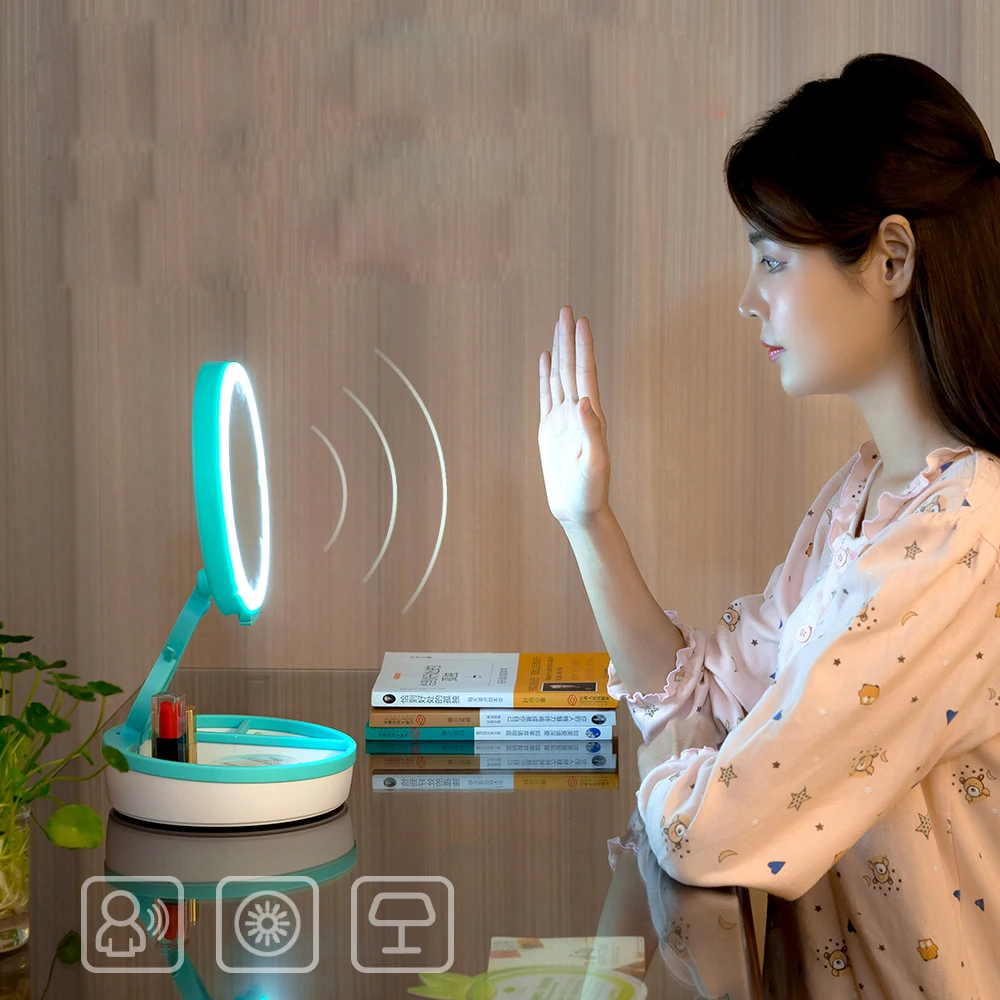 led mirror table makeup set gift for woman infrared sensors colorful table lamp led light mirror with rechargeable battery box цена led mirror table makeup set gift for woman infrared sensors colorful table lamp led light mirror with rechargeable battery box цены онлайн