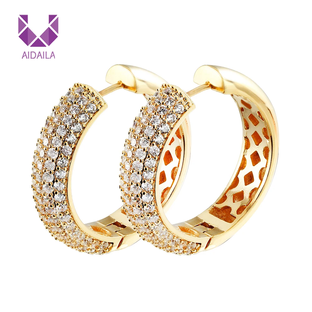 

Hoop Earrings Fine Jewelry with Full AAA+ Cubic Zirconia CZ Earrings 2019 New Wedding Earring for Bride Earring Brincos Bijoux