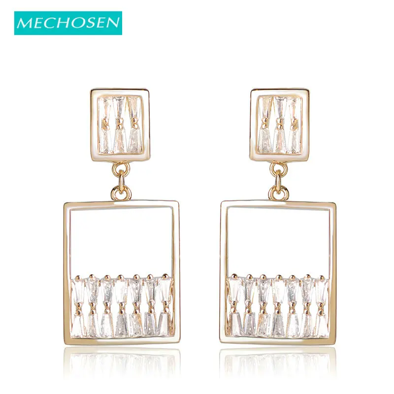 

MECHOSEN Simple and Elegant Square Drop Earrings For Office Lady Cubic Zirconia Silver Color d'oreille Femme New Fashion Brincos