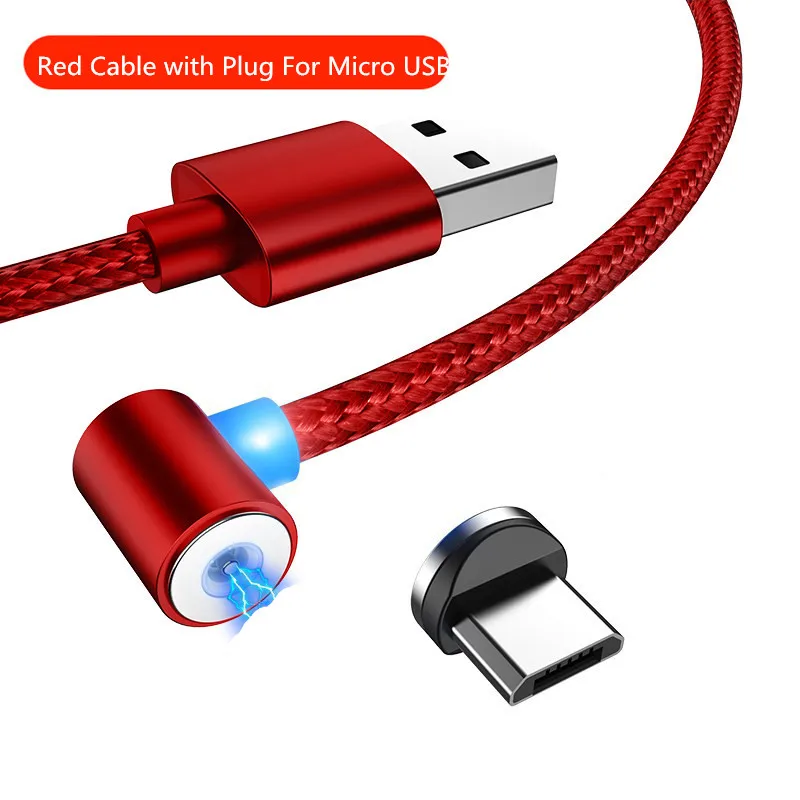 Магнитный зарядный кабель типа L, Micro usb type C, 8-контактный кабель для USB шнура для мобильного телефона, магнитное зарядное устройство на 90 градусов для iPhone X 8 7 - Цвет: Red Cable Android