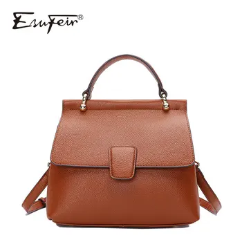 

ESUFEIR New Genuine Leather Women Handbags Vintage Crossbody Bag Casual Shoulder Bag Luxury Brand Handbag Designer Shell Bag