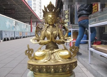 

USPS to USA S2971 Tibet Buddhism exquisite Brass Four Arm Avalokitesvara Guan Yin Buddha statuary