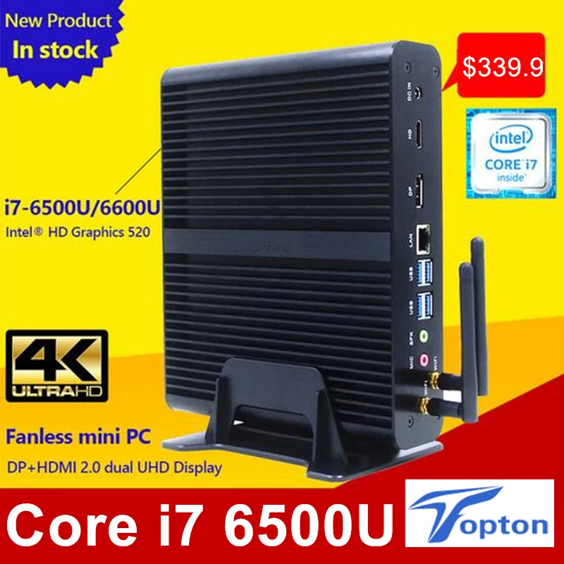  In Stock [New 6TH Gen Core i7 6500U 6600U] Skylake Fanless Mini PC Windows 10 Barebone Intel HD Graphics 520 4K HTPC 1*DP *HDMI 