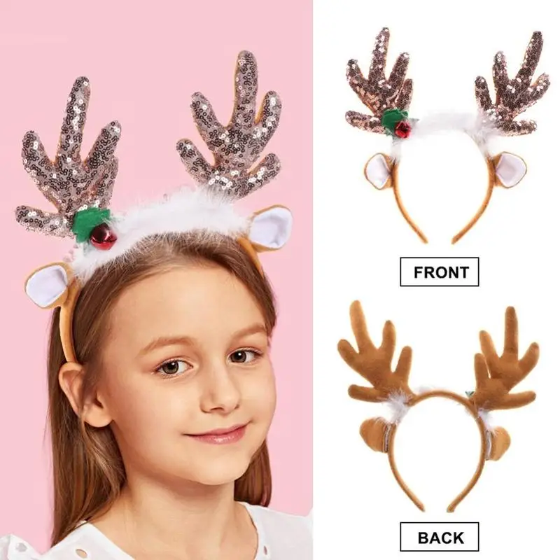 

Antlers Christmas Headband Merry Christmas Ornaments Christmas Party Decorations Sequin Feather Reindeer Antler Headband