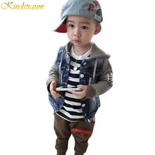 2017 Nouveau Détail Garçons Denim Manteaux Garçon Patchwork Veste À Capuche Enfants Printemps et Automne Survêtement, MC023