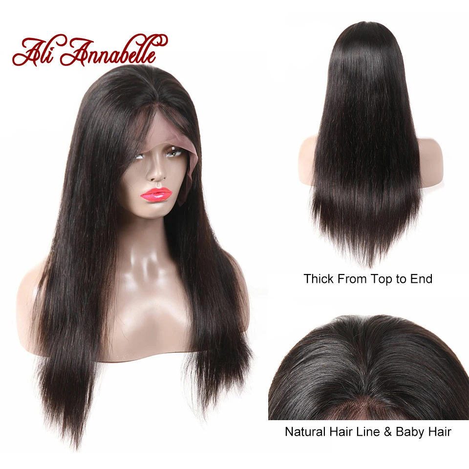 Ali Annabelle 360 кружевные передние человеческие волосы парики предварительно выщипанные волосы малазийские прямые кружевные передние парики с детскими волосами полные концы