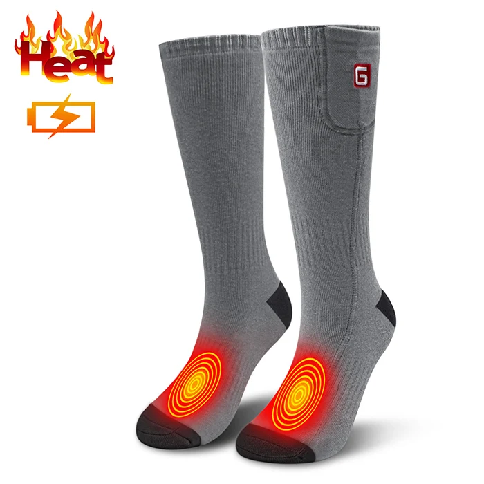 Носки с электрическим подогревом с перезаряжаемой батареей, зимние теплые носки для мужчин и женщин, носки с электрическим подогревом для катания на лыжах и пеших прогулок - Цвет: Gray