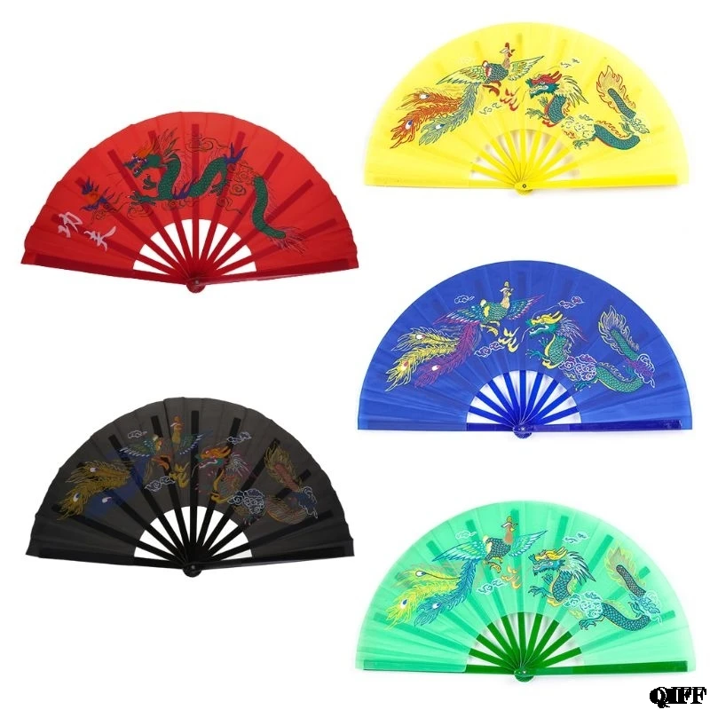 

Drop Ship&Wholesale Chinese Kung Fu Fan Tai Chi Martial Arts Dragon Phoenix Plastic Handheld Folding Fans Art Dance Gift APR28