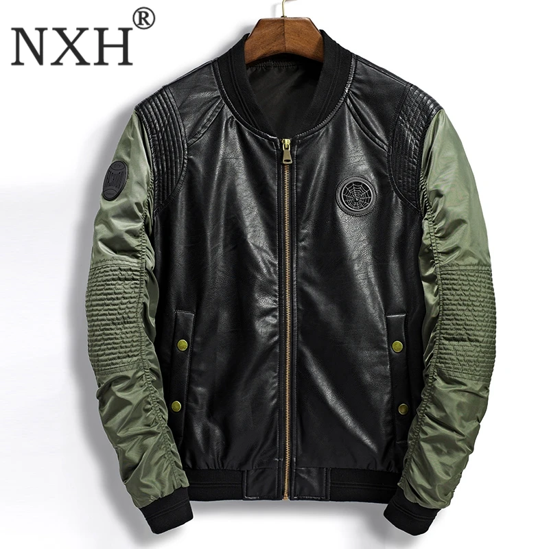 Лоскутная куртка бомбер Jaket Мужчины искусственная кожа Бейсбол jaket