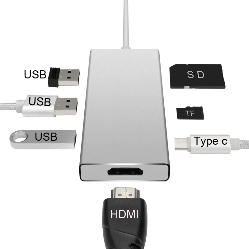 Uosible Тип usb C к HDMI Thunderbolt 3 адаптер Поддержка DEX режим для samsung телефон с PD TF считыватель SD карт MacBook Pro/Air