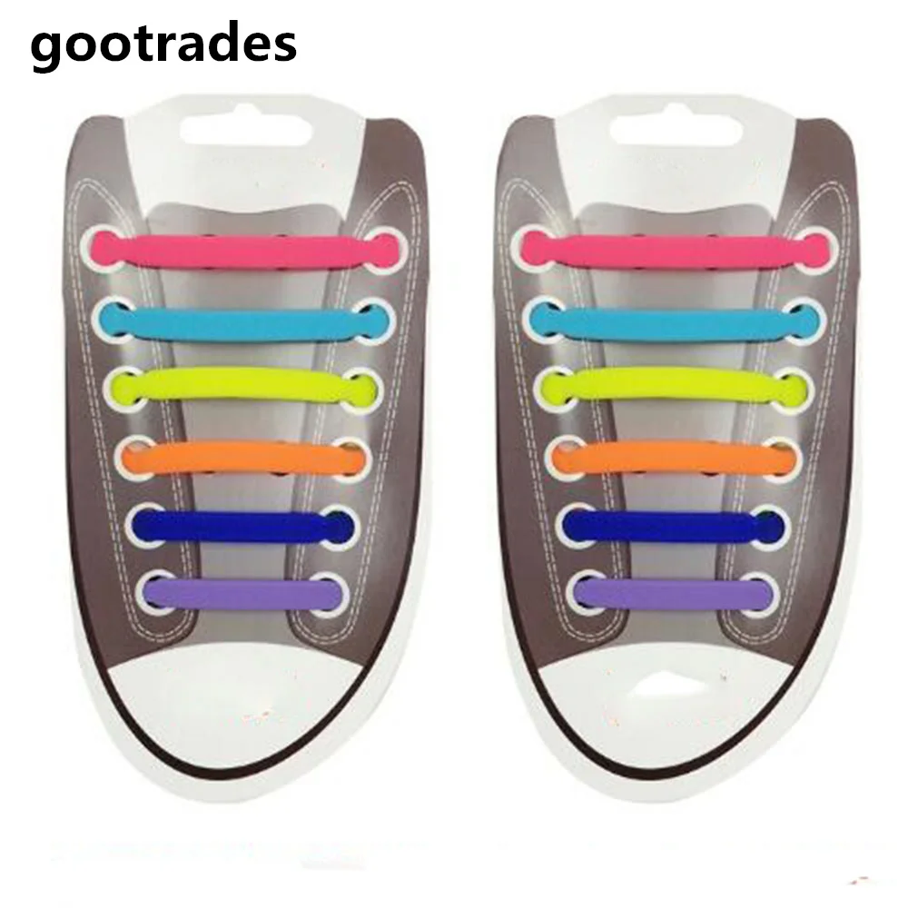 12Pcs/lot Unisex Athletic Running No Tie Shoelaces Elastic Silicone Shoe Lace Strap