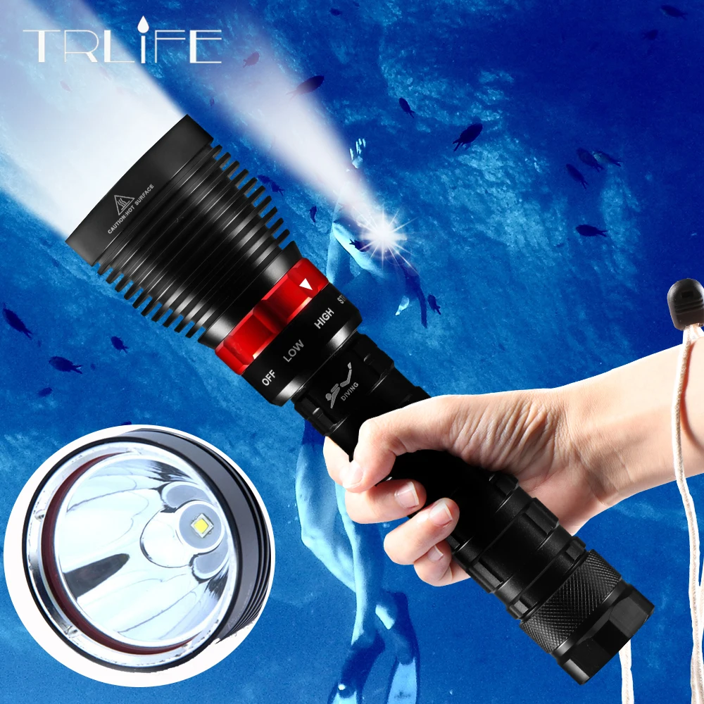 

Dive light 40000LM IP8 Underwater lighting L2 Diving Led Flashlight Torch lanterns use 2*26650 Battery spearfishing diving lamp