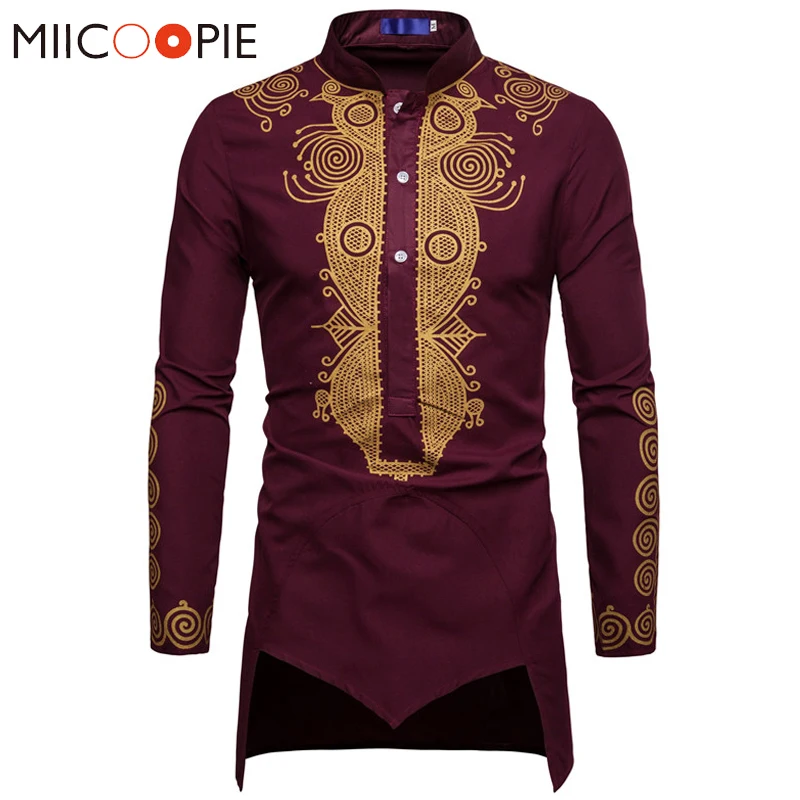 

Spring Autumn Men Casual Shirt Middle East Area Totem Printed African Style Printed Long Sleeve Pattern Formal Men Dress Shirts