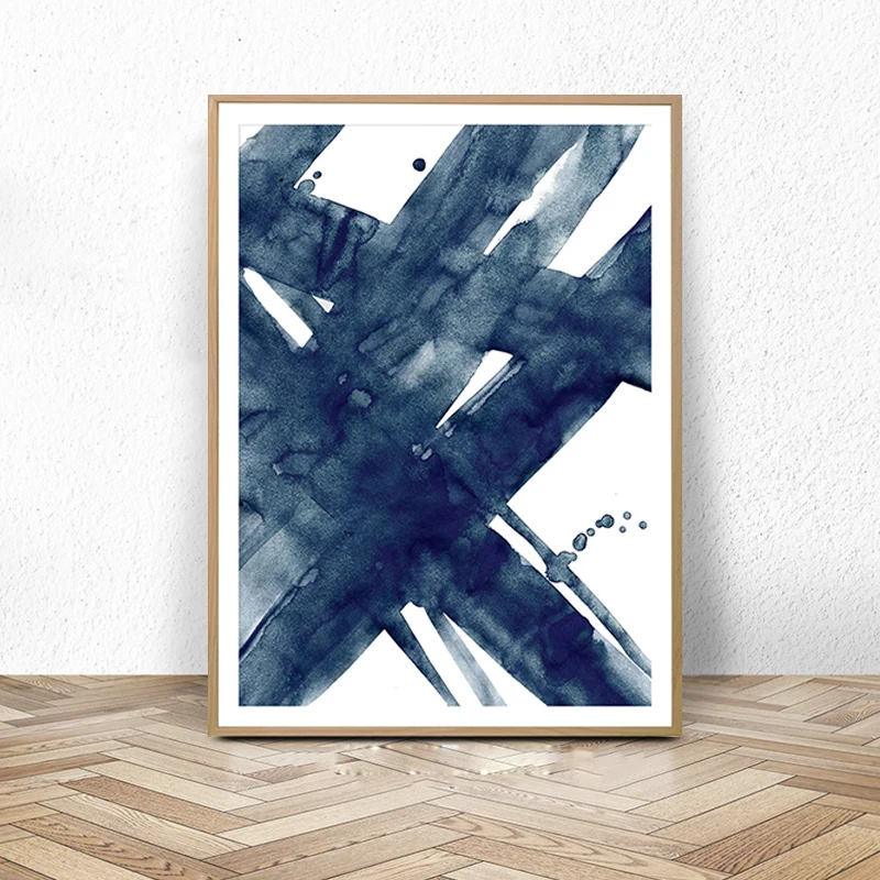 Abstract Painting, Navy Blue, Watercolour Wall Art Print, Brush Stroke,