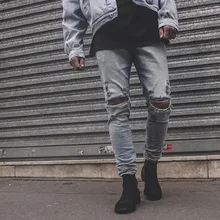 new hip hop high quality pants korean mens jogger clothes fashion denim jumpsuit skinny destroyed ripped distressed jeans