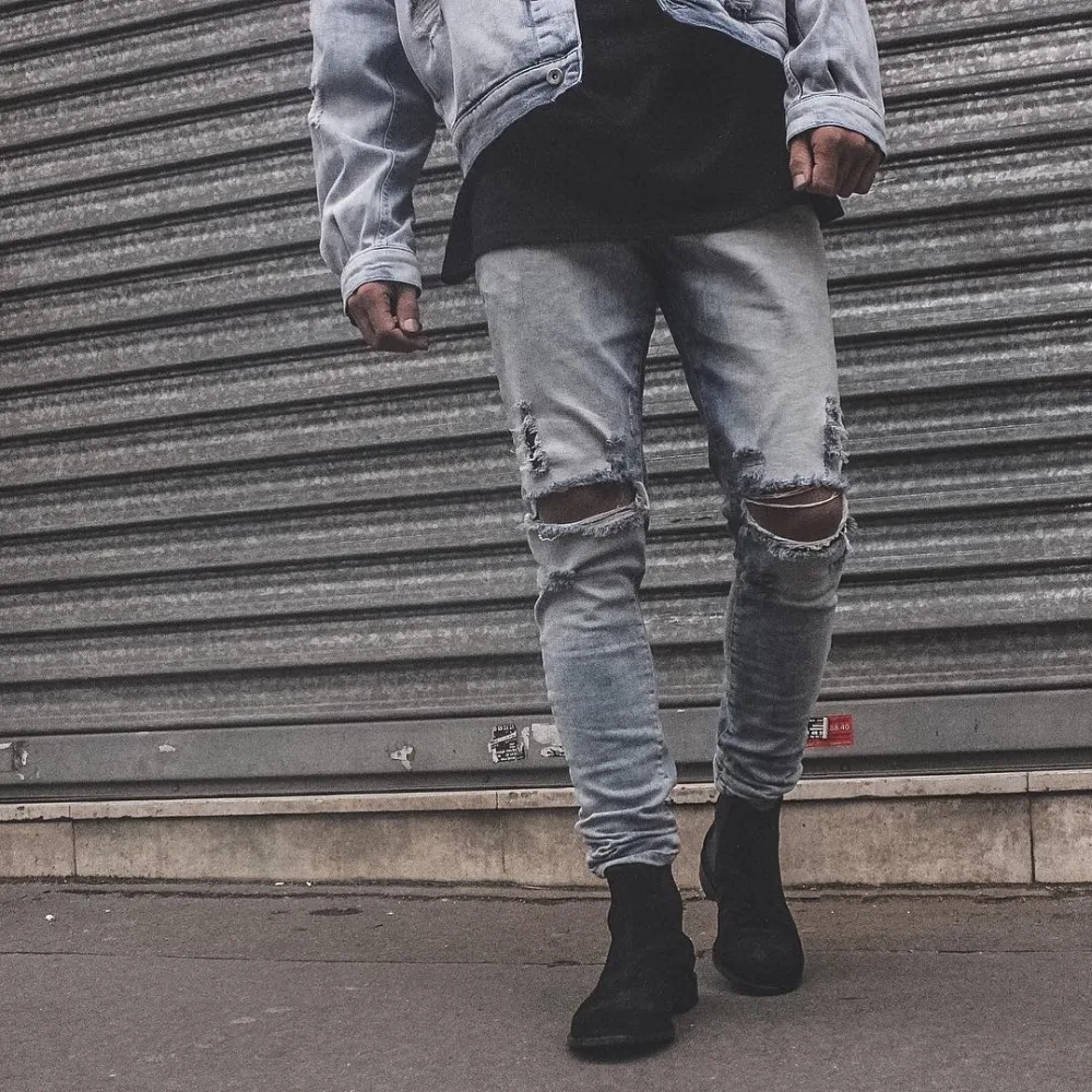 new hip hop high quality sexy pants korean mens jogger clothes fashion denim jumpsuit skinny destroyed