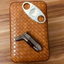 COHIBA кожа кедр выстроились путешествия портсигар чехол Humidor с резак зажигалка набор с увлажнителем для 4 сигар