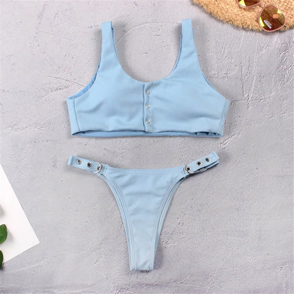 Hot Babes Bikini Set U Neck Wide Strappy Biqiuini 2