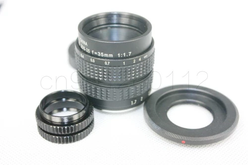 35mm F1.7 Cctv Tv Movie Lens + C Mount +macro Ring + Metal Lens