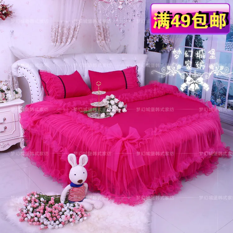 Dream Castle Round Bed Lace Four Piece Set Of Korean Red Cotton Dream Castle Round Bed Lace Four Piece