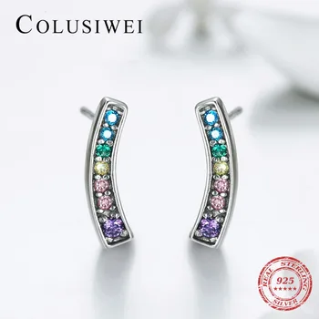 

COLOSIWEI Genuine Silver Colorful Fantastic Earrings For Women 925 Solid Silver Stud Earrings Silver 925 Fine Jewelry