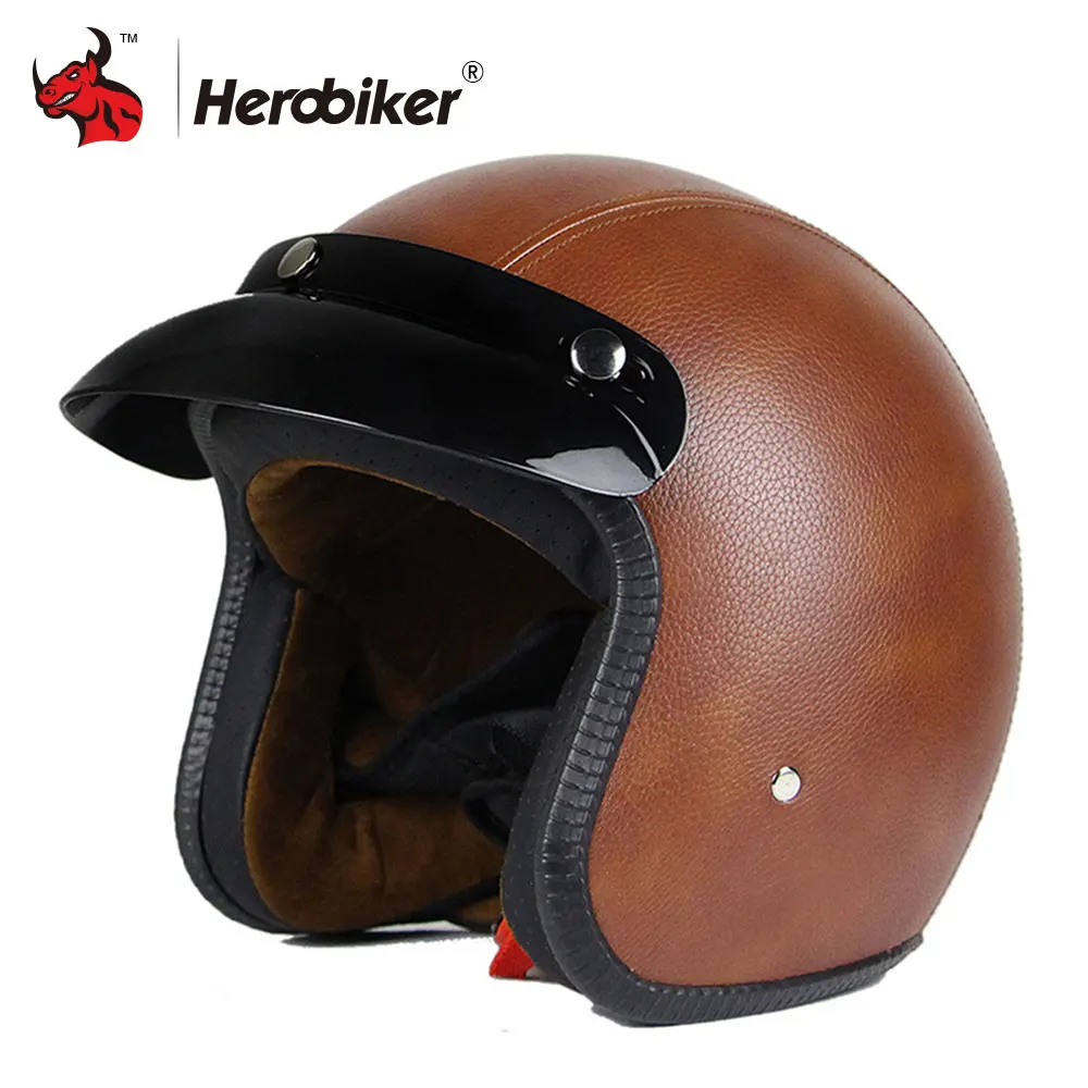 Мотоциклетный шлем Ретро Винтаж Синтетическая кожа Casco Moto Cruiser Chopper скутер Кафе Racer 3/4 открытый шлем