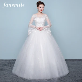 

Fansmile 2020 Red Tulle Mariage Vestido De Noiva Lace Ball Wedding Dress Custom-made Plus Size Bridal Gown FSM-419F