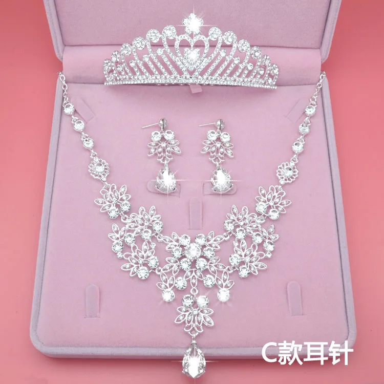 Moda de Cristal Do Casamento Conjuntos De Jóias de Noiva Tiara Coroa Brinco Colar Mulheres Prom Pageant Set Jóias Enfeites de Cabelo de Noiva (10)