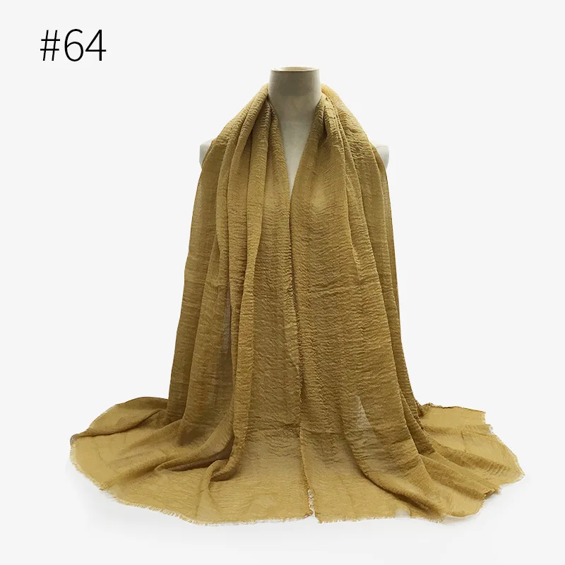 Модный простой хлопковый шарф с бахромой Женский мягкий однотонный мусульманский хиджаб популярное кашне шали большой пашмины Снуды 68 цветов