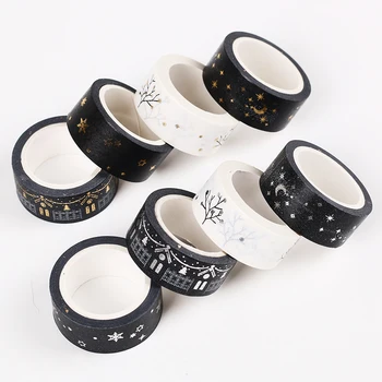 5 м черная белая Бумага васи лента бронзовая текстурированная декоративная клейкая лента Сделай Сам Скрапбукинг маскирующая лента школьны...