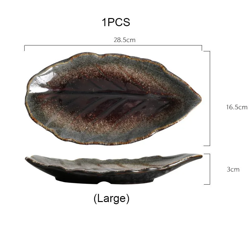 Креативная форма листьев обеденная тарелка керамическая посуда винтажный Японский стиль столовая посуда особенности Ресторан Закуски Блюдо Поднос для рыбы - Цвет: B-large