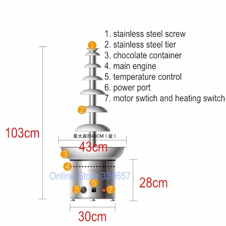7 уровня нержавеющая сталь коммерческих шоколадное фондю фонтан Топленое погружения машина чайник для свадьбы День рождения hotel